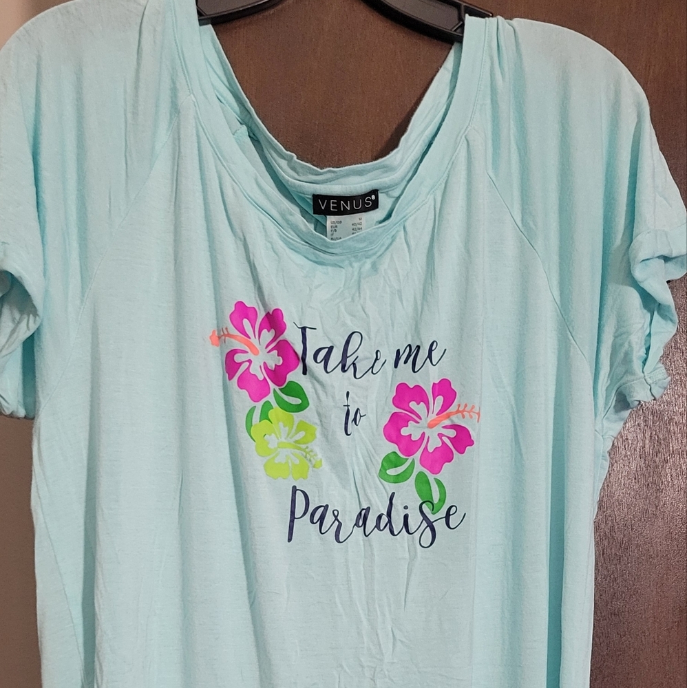 VENUS Aqua Tee with Floral Graphic